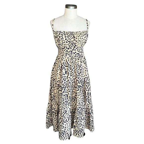 FAITHFULL THE BRAND Tan Leopard Animal Print Midi Dress Women's Size Small - Picture 1 of 10